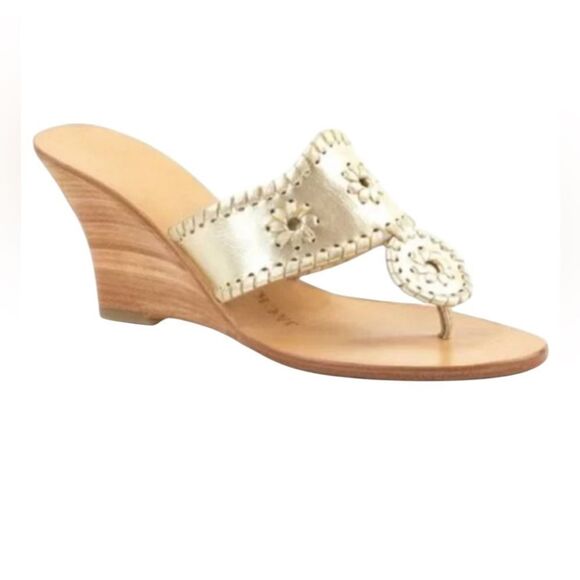 Jack Rogers Platinum Stacked Wedge Sandals | Size 7 - Picture 1 of 10